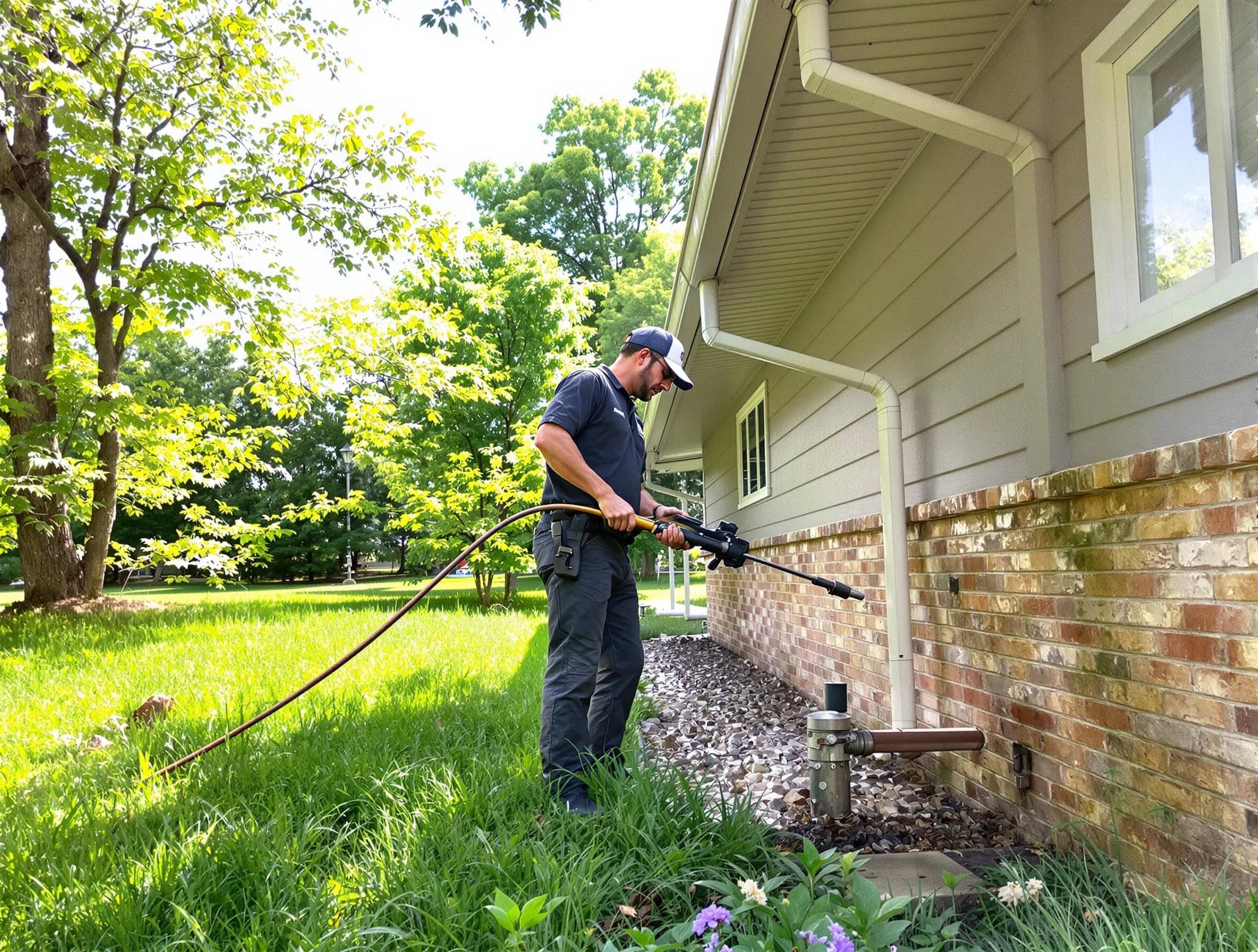 North Olmsted Roofing Company removing debris from a downspout in North Olmsted, OH