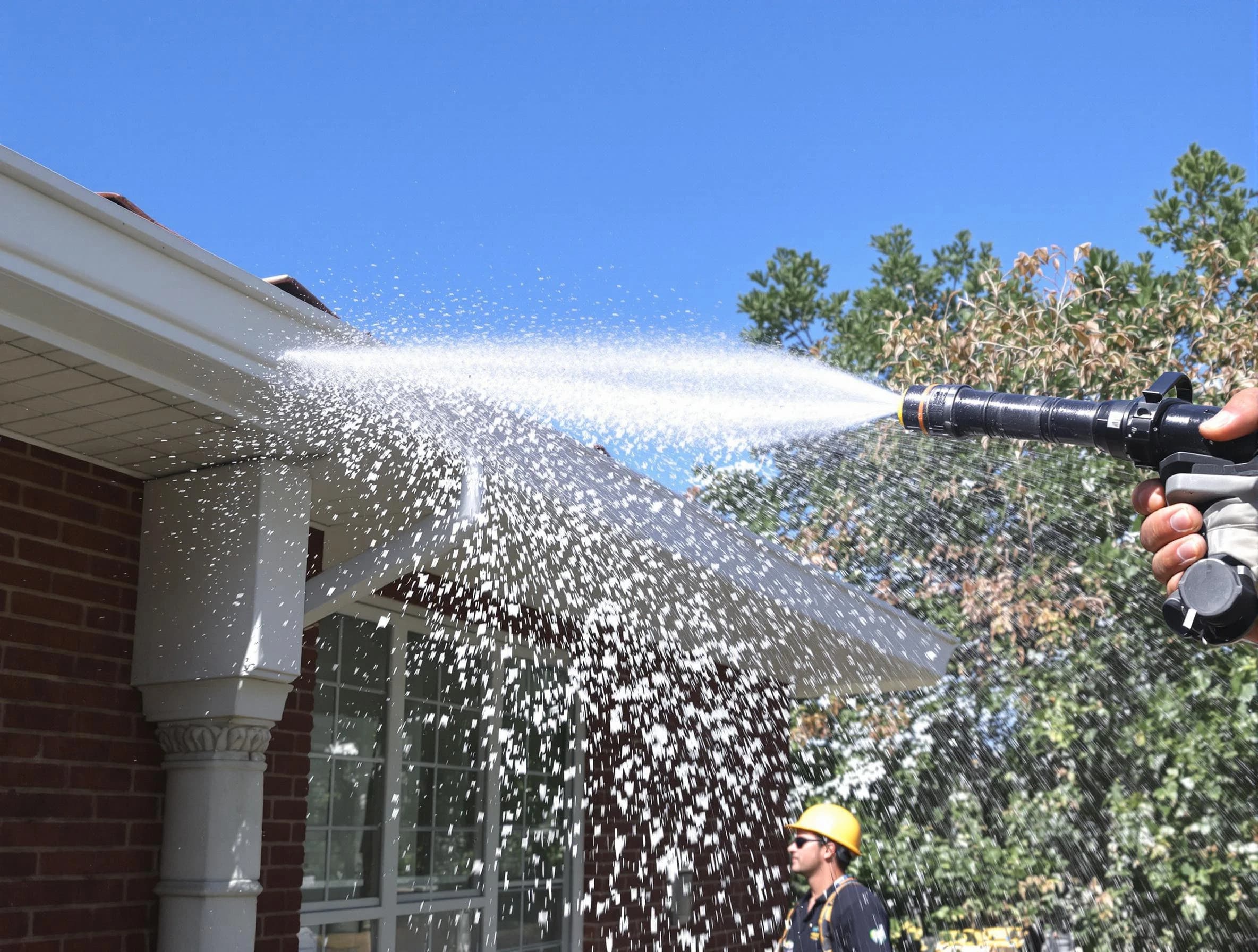 Cleared downspout by North Olmsted Roofing Company ensuring unrestricted flow in North Olmsted, OH