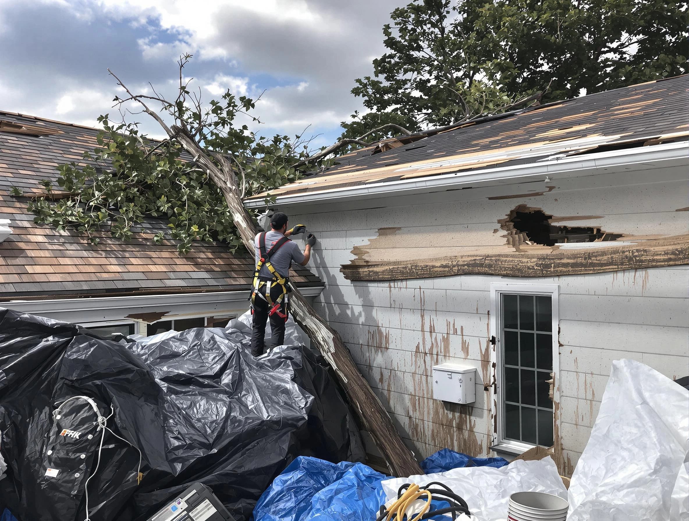 North Olmsted Roofing Company technicians handling urgent roof damage in North Olmsted, OH