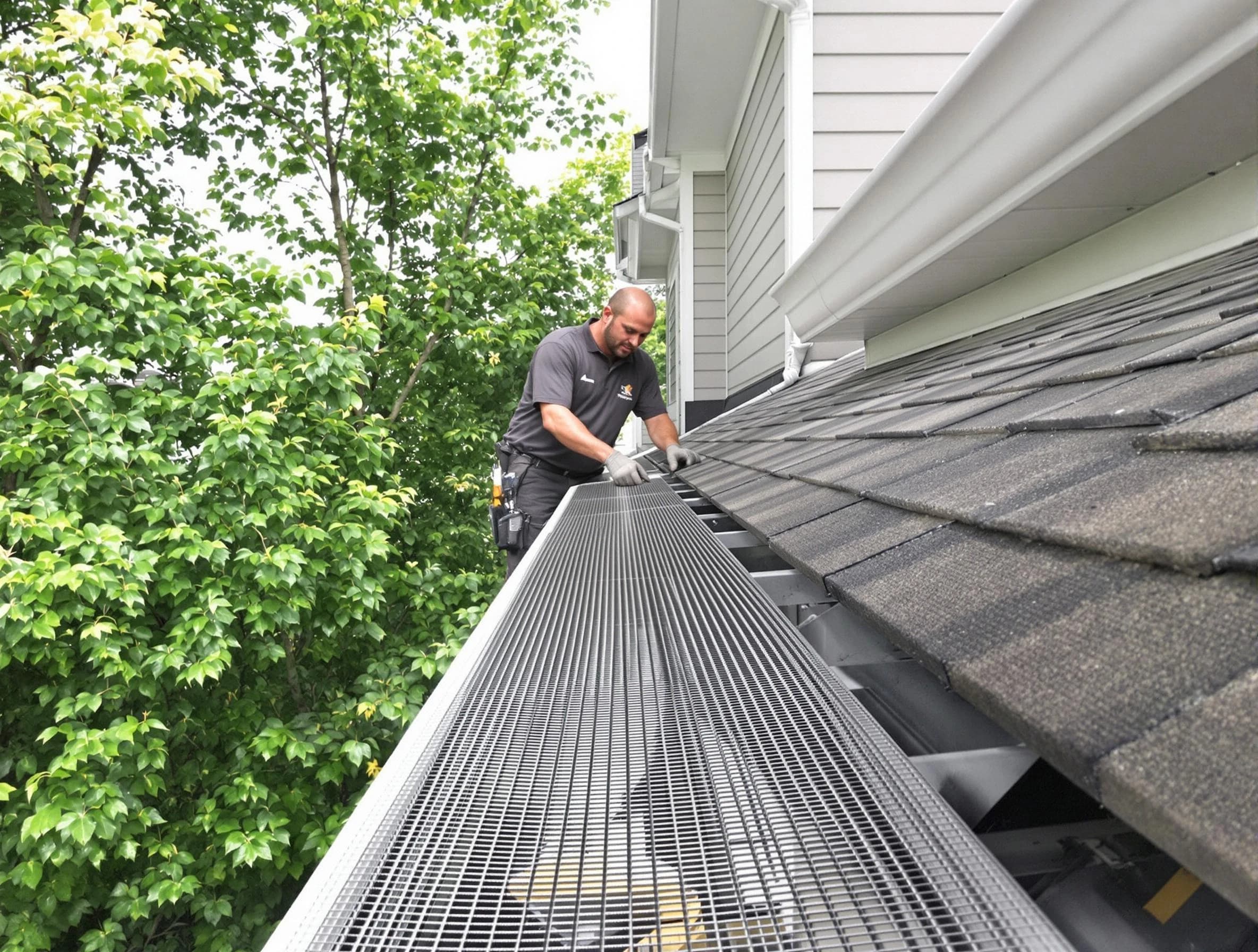 Close-up of gutter guards installed by North Olmsted Roofing Company in North Olmsted, OH