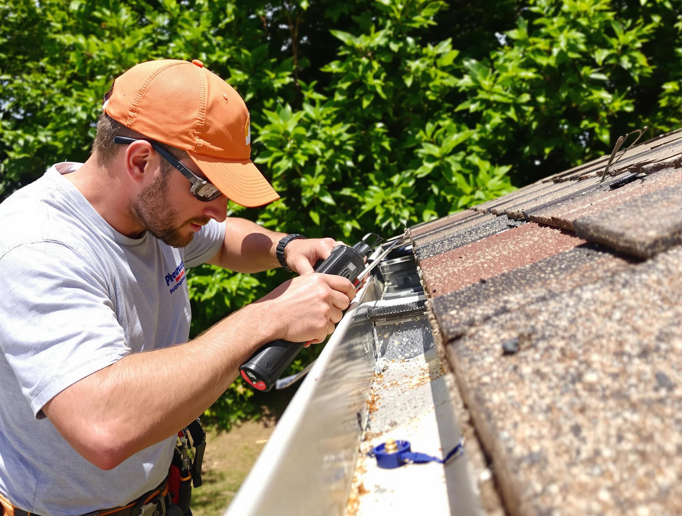 North Olmsted Roofing Company specialists conducting a gutter repair in North Olmsted, OH