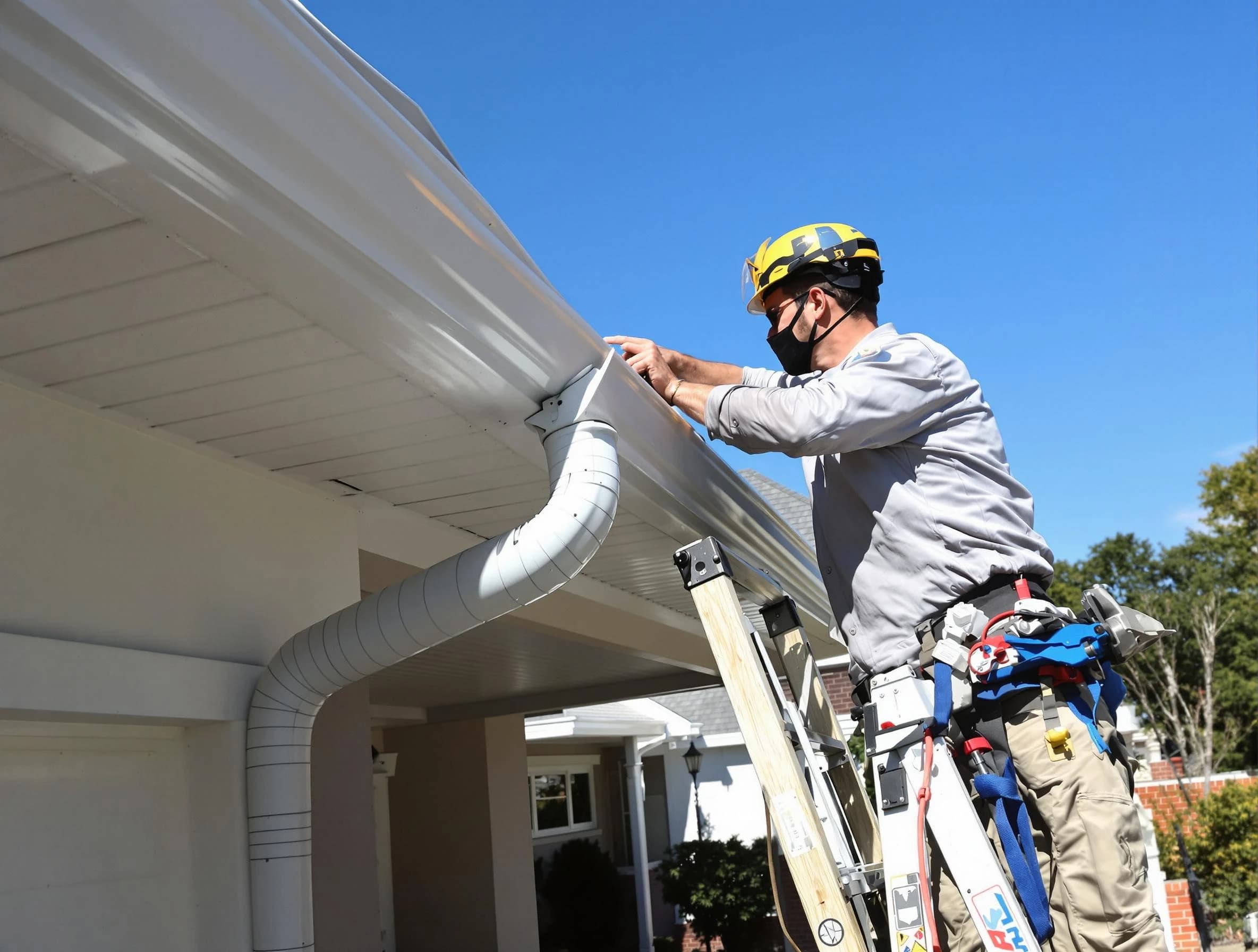 Close-up on a freshly sealed gutter joint by North Olmsted Roofing Company in North Olmsted, OH