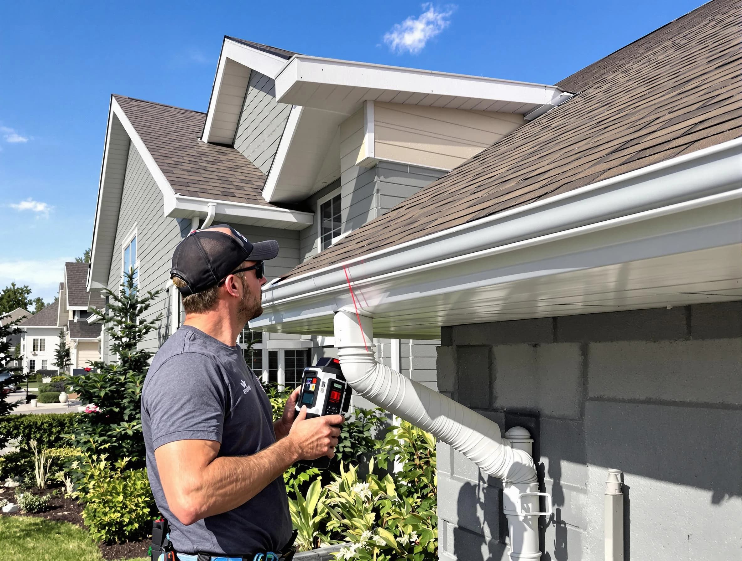 North Olmsted Roofing Company installing seamless gutters in North Olmsted, OH