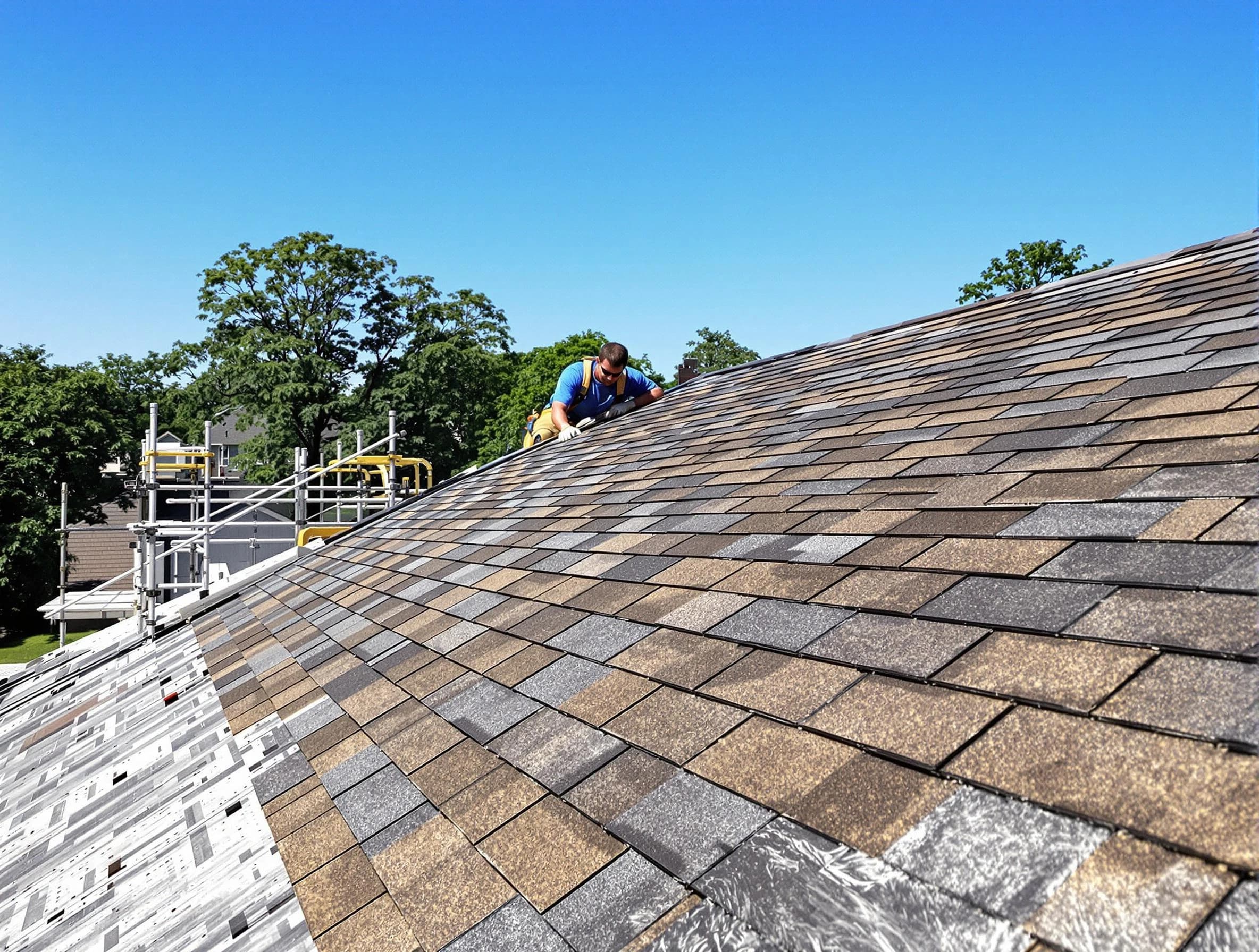 Close-up of new shingles installed by North Olmsted Roofing Company in North Olmsted, OH